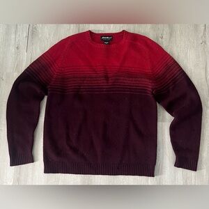 Vintage Eddie Bauer 100% wool  Red to Burgundy Ombre Crewneck Sweater